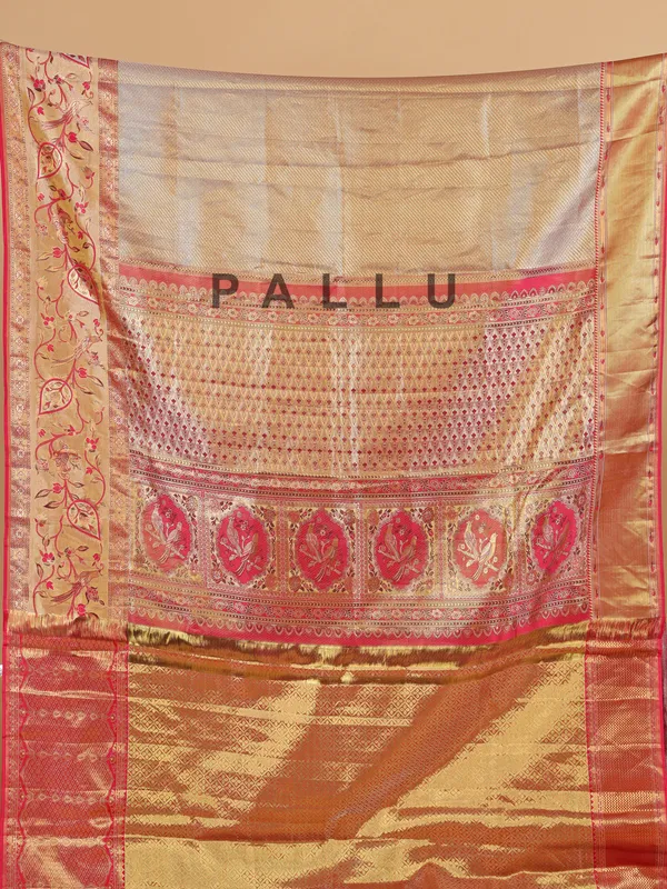 Golden silk saree with rich zari weaving