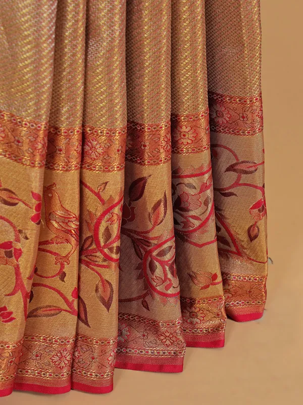 Golden silk saree with rich zari weaving
