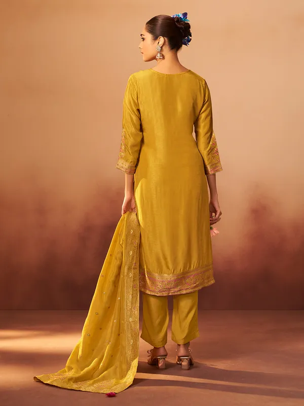 Golden silk sequin embellished kurti ensemble
