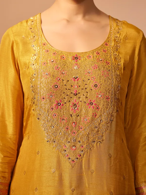 Golden silk sequin embellished kurti ensemble