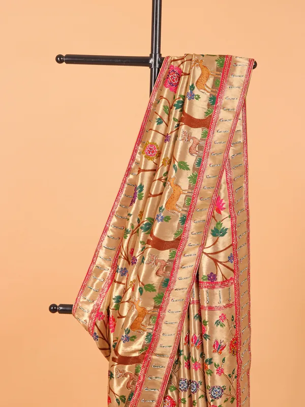 Golden tissue silk printed wedding wear saree