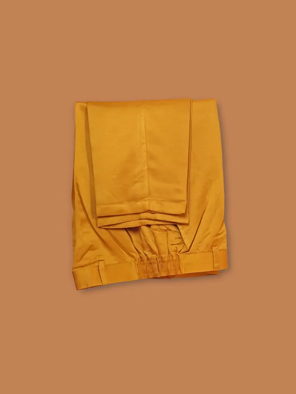 Golden yellow silk printed waistcoat set for men