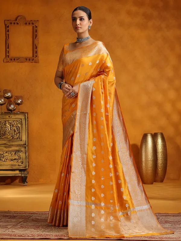 Golden Yellow silk saree