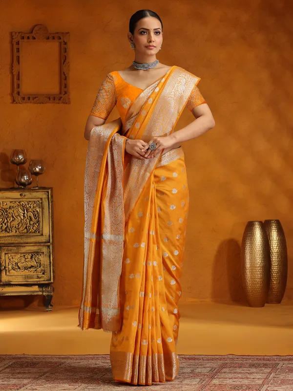 Golden Yellow silk saree