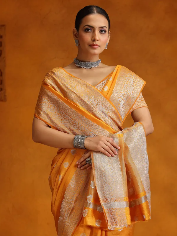Golden Yellow silk saree