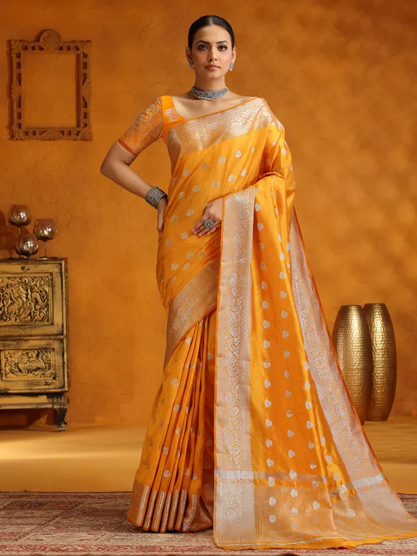 Golden Yellow silk saree