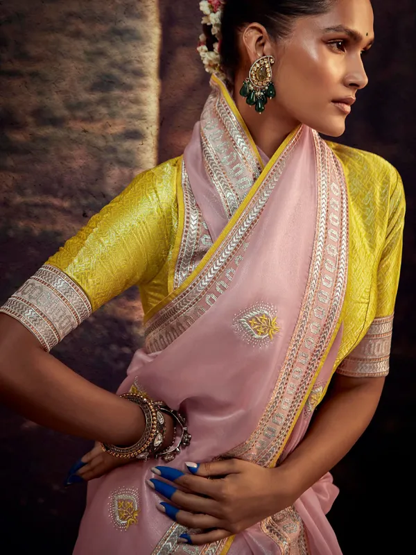 Gorgeous baby pink organza saree