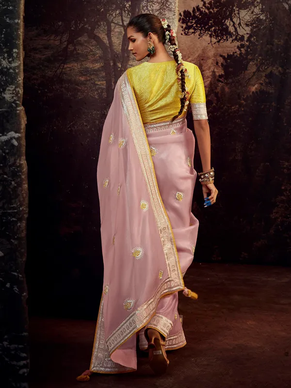Gorgeous baby pink organza saree