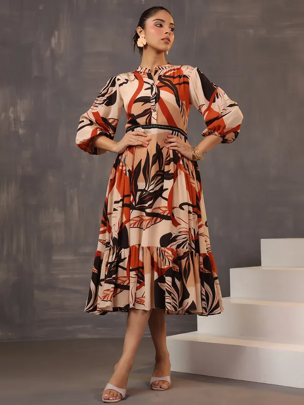 Gorgeous beige cotton silk kurti with print