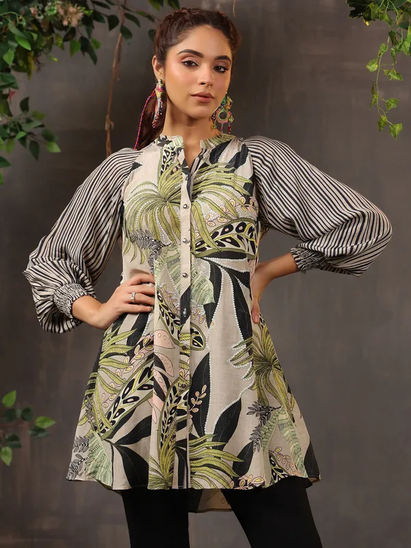 Gorgeous beige silk tunic top