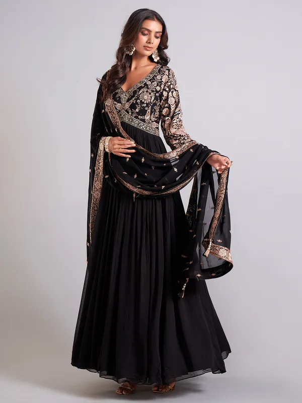 Gorgeous black georgette anarkali salwar suit