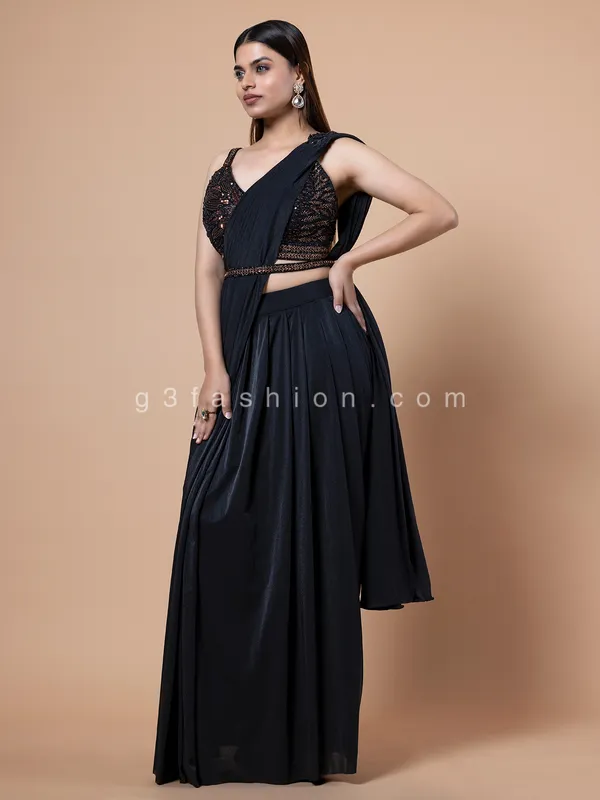 Gorgeous black lycra ready to wear saree