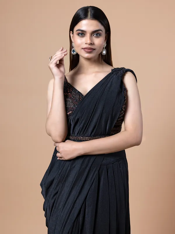 Gorgeous black lycra ready to wear saree