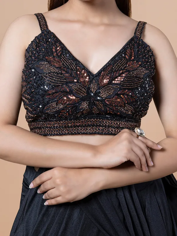 Gorgeous black lycra ready to wear saree