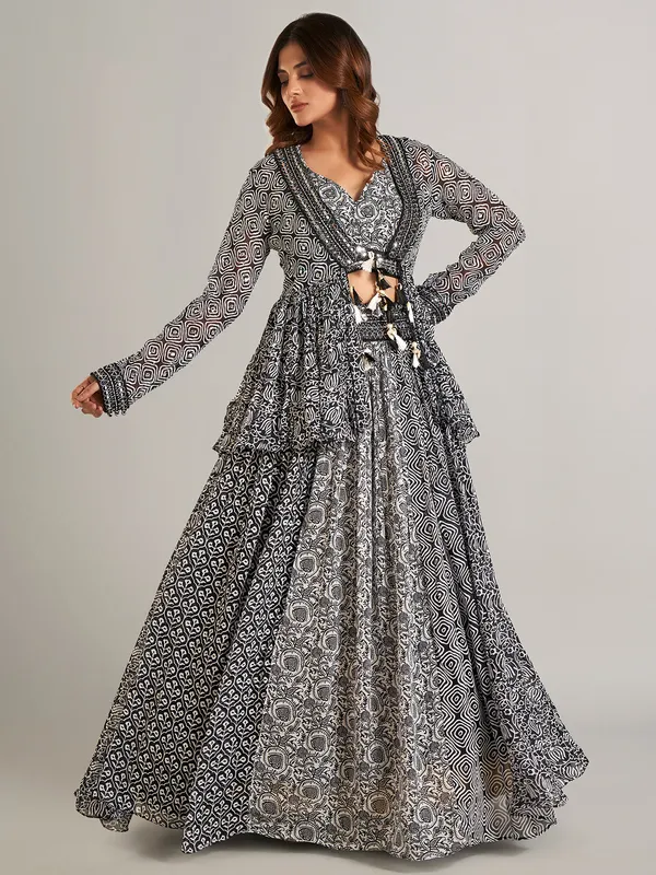 Gorgeous black printed silk lehenga choli