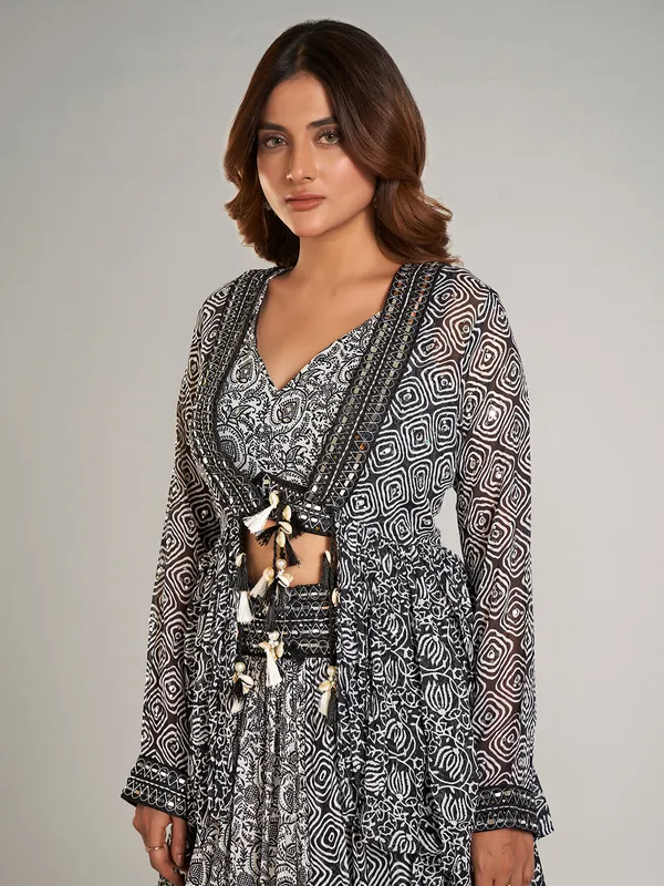 Gorgeous black printed silk lehenga choli