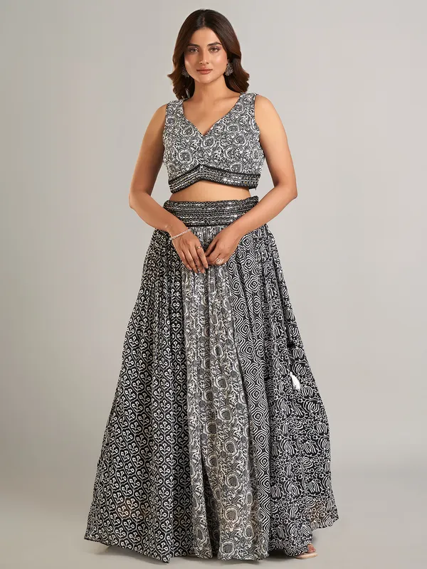 Gorgeous black printed silk lehenga choli