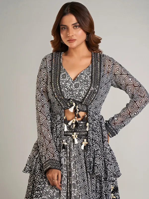 Gorgeous black printed silk lehenga choli