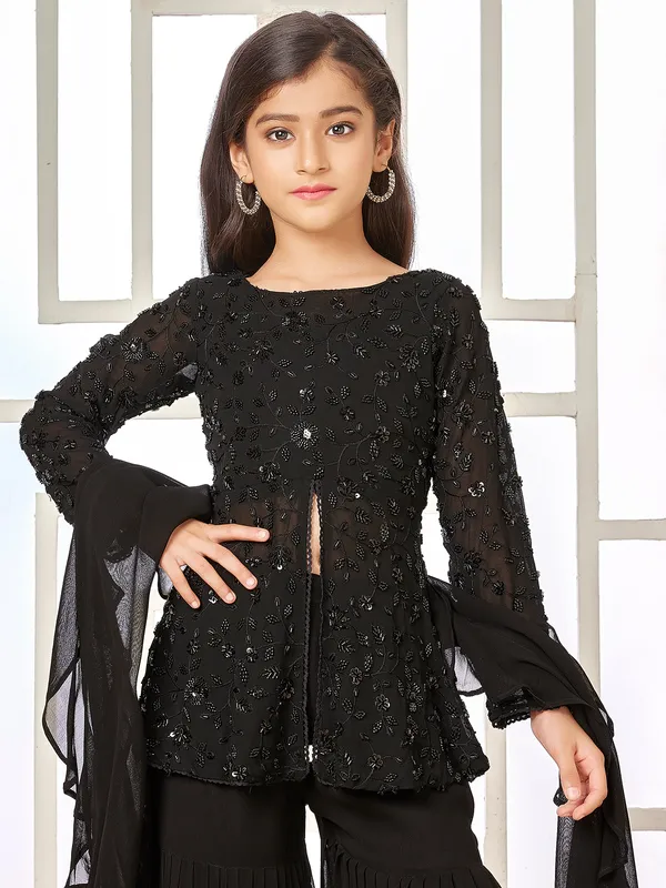 Gorgeous black sharara salwar suit in georgette