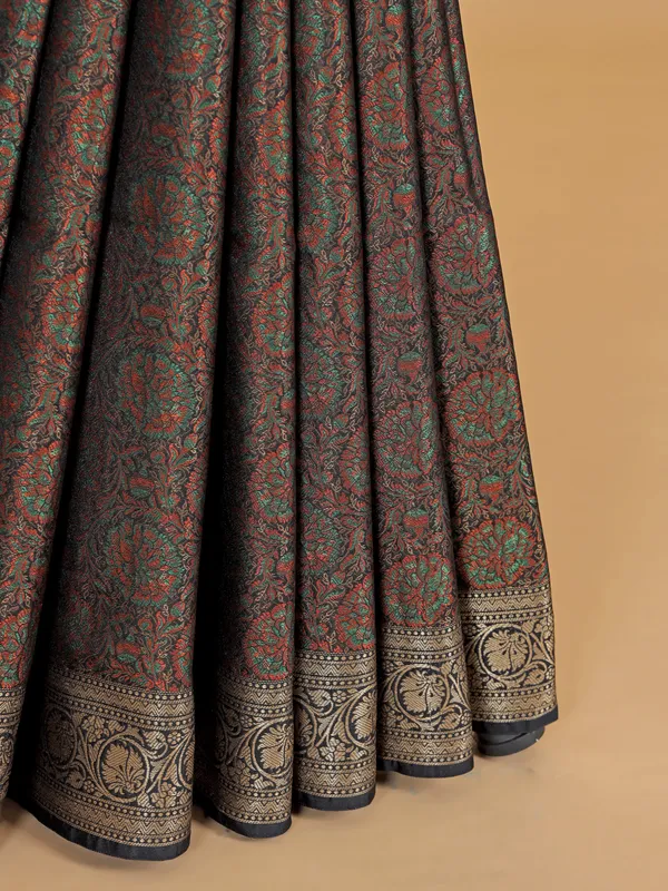 Gorgeous black silk wedding wear saree