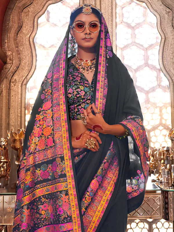 Gorgeous black viscose saree