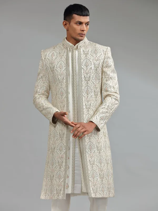 Gorgeous Cream silk embroidery indowestern