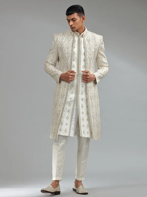 Gorgeous Cream silk embroidery indowestern