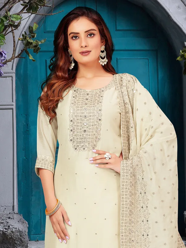 Gorgeous cream silk salwar suit