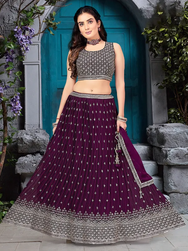 Gorgeous dark purple georgette lehenga choli