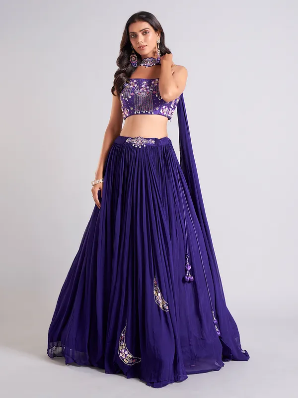 Gorgeous dark purple lahenga choli in georgette