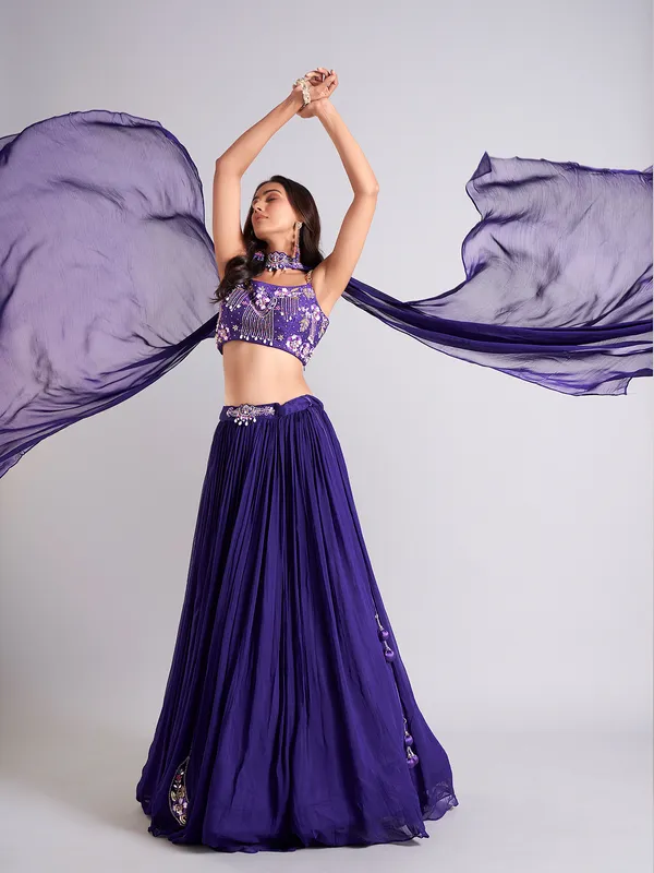 Gorgeous dark purple lahenga choli in georgette
