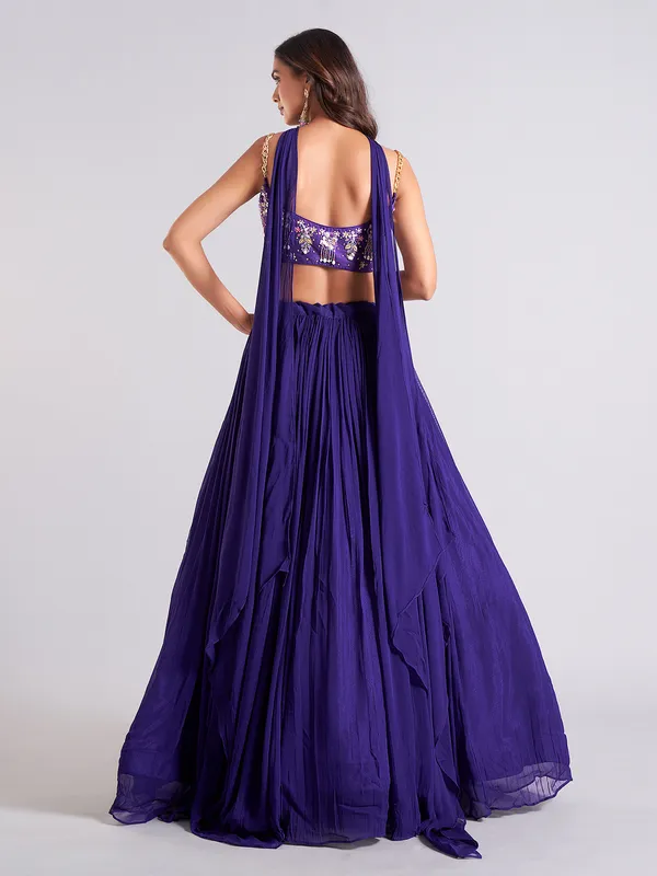 Gorgeous dark purple lahenga choli in georgette
