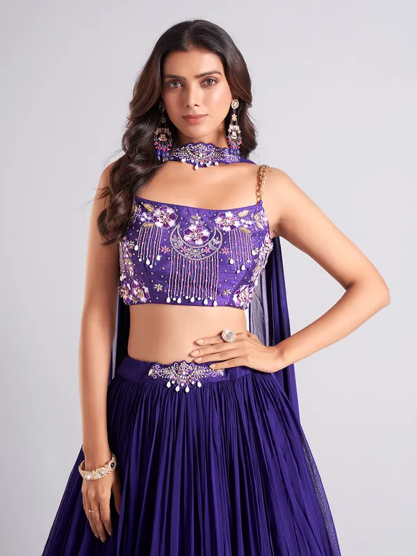 Gorgeous dark purple lahenga choli in georgette