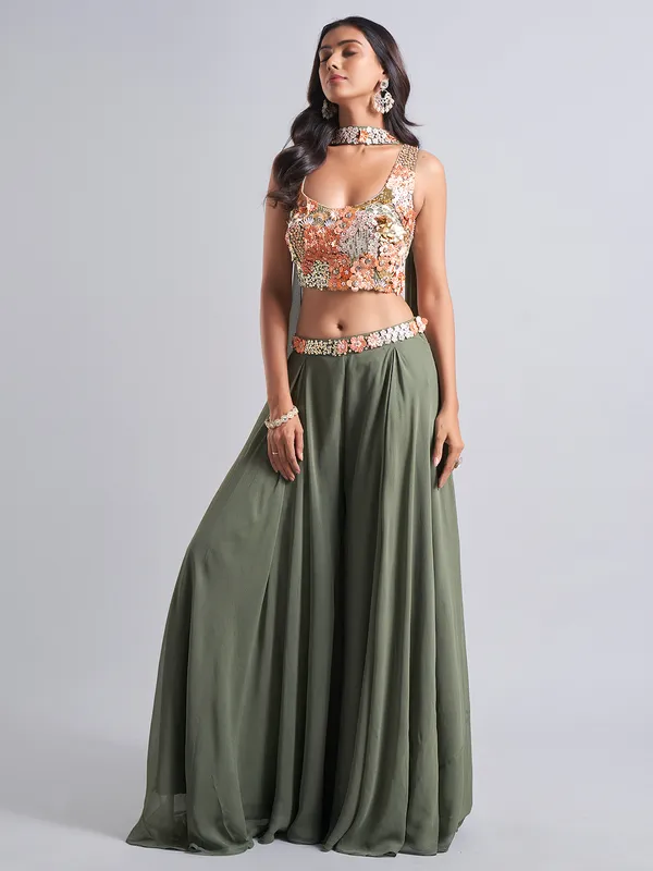 Gorgeous green georgette palazzo salwar suit