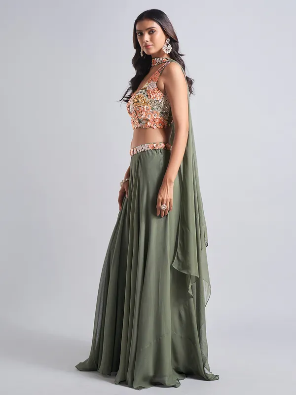 Gorgeous green georgette palazzo salwar suit
