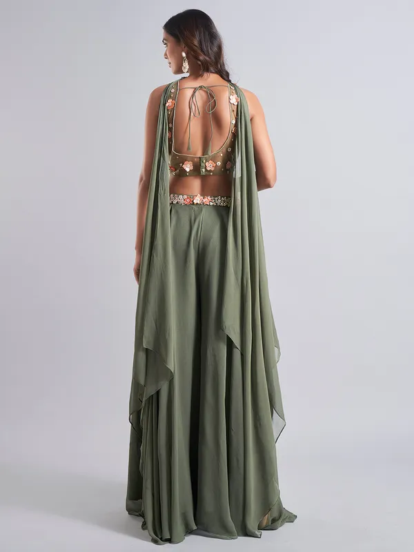 Gorgeous green georgette palazzo salwar suit