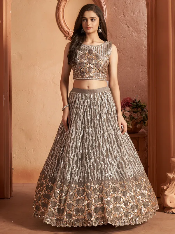 Gorgeous grey net lehenga choli for sangeet