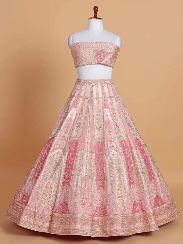 Gorgeous light pink lehenga choli in silk