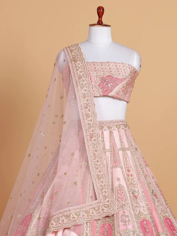 Gorgeous light pink lehenga choli in silk