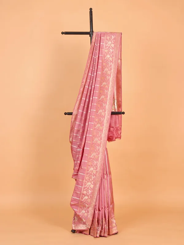 Gorgeous light pink silk saree in zari