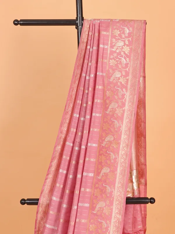 Gorgeous light pink silk saree in zari