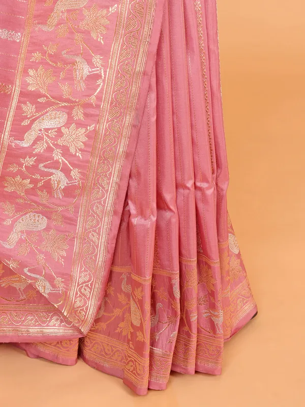 Gorgeous light pink silk saree in zari