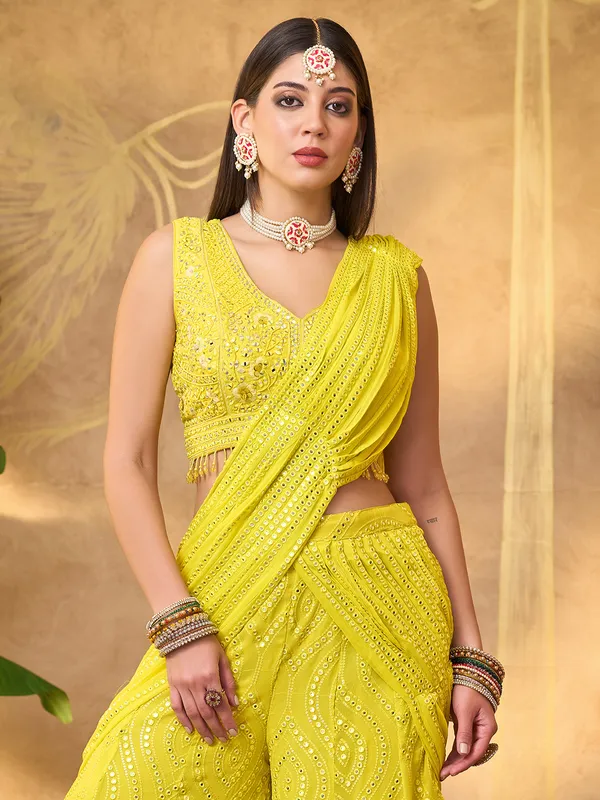 Gorgeous lime yellow georgette palazzo suit