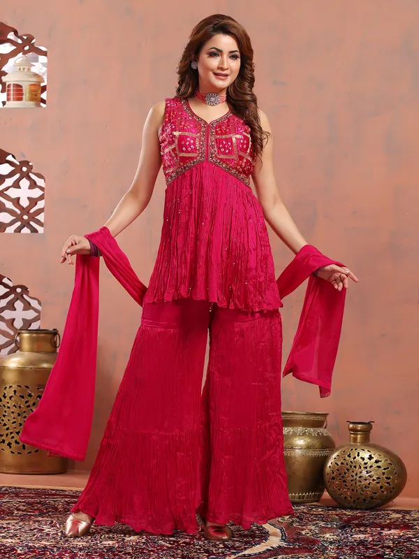 Gorgeous magenta silk sharara suit