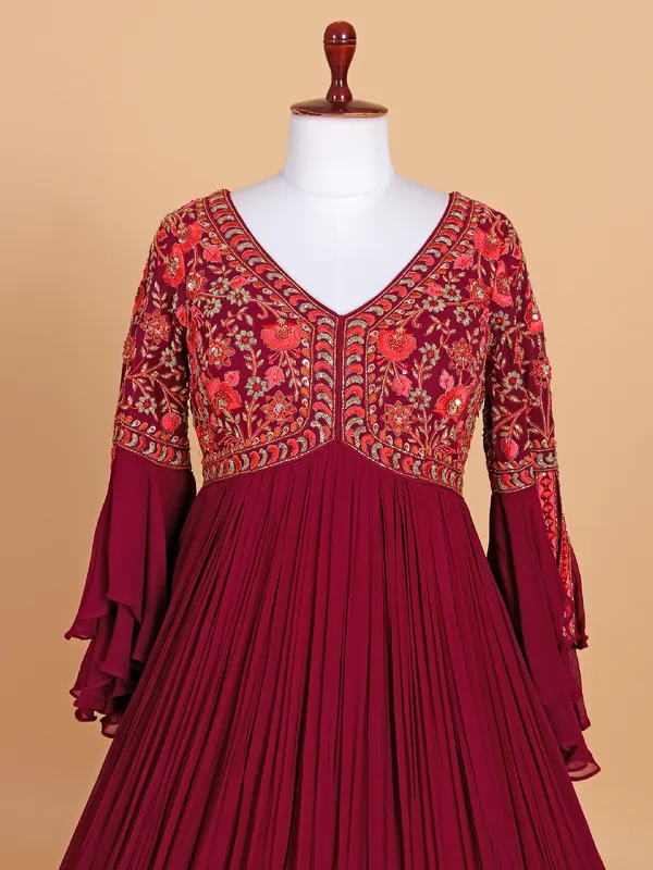 Gorgeous maoon anarkali suit