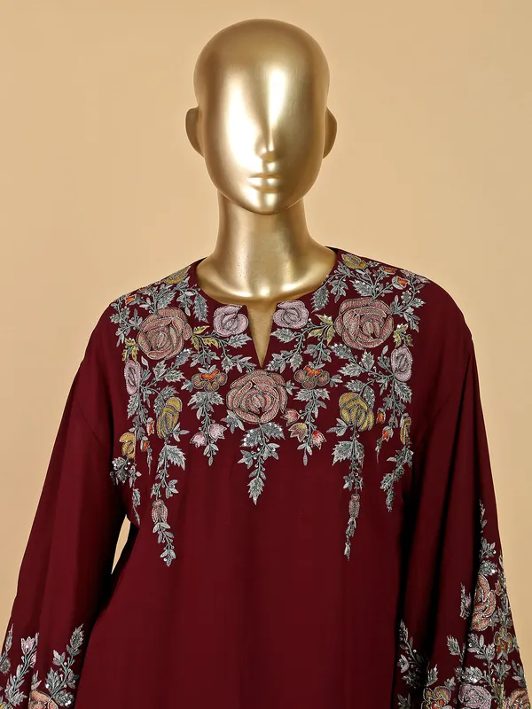Gorgeous maroon georgette sharara suit