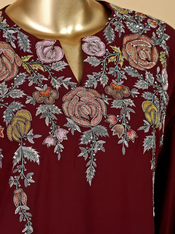 Gorgeous maroon georgette sharara suit