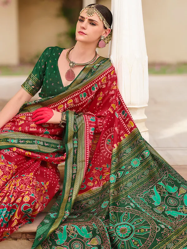 Gorgeous maroon printed silk saree