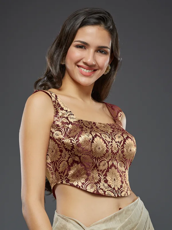Gorgeous maroon silk ready made blouse