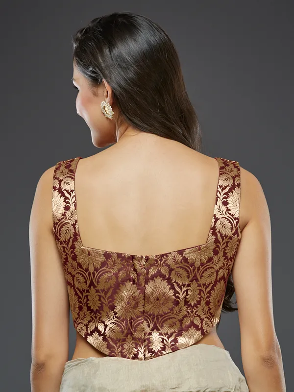 Gorgeous maroon silk ready made blouse